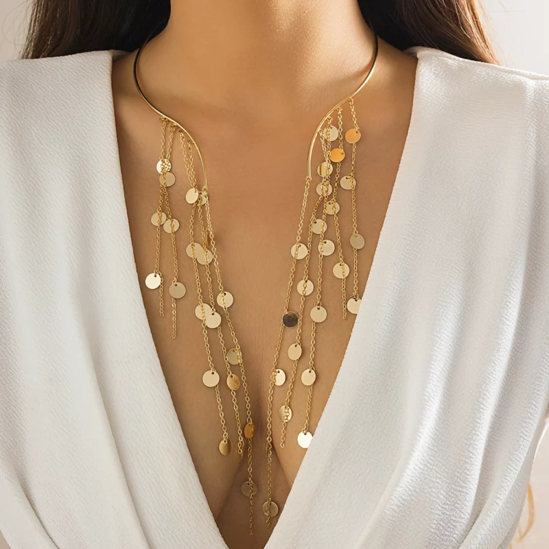 PuRui Vintage Ster Ronde Lange Kwast Open Kraag Imitatie Parel Kristal Charme Ketting Choker voor Vrouwen Sieraden Op De Hals Nieuw - Image 2