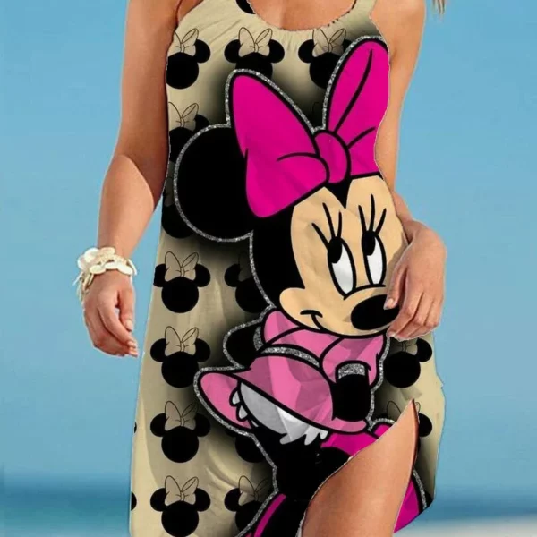 Elegante jurken voor dames, sexy 2023, Minnie Mouse damesjurk, sling, zomervrouw, strand, Boho, Disney, losse print, Mickey Fashion