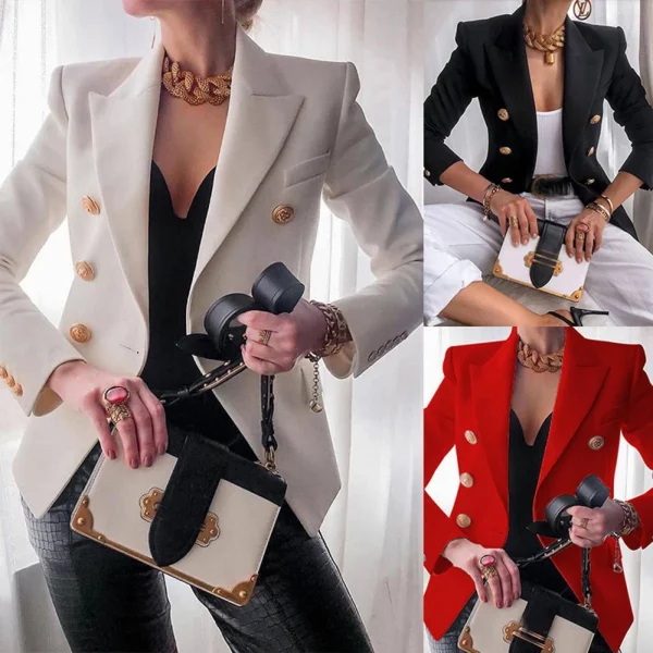 Herfst En Winter Nieuwe Effen Kleur Double Breasted Mode Dames Casual Pak Blazer Jas Sehe Mode