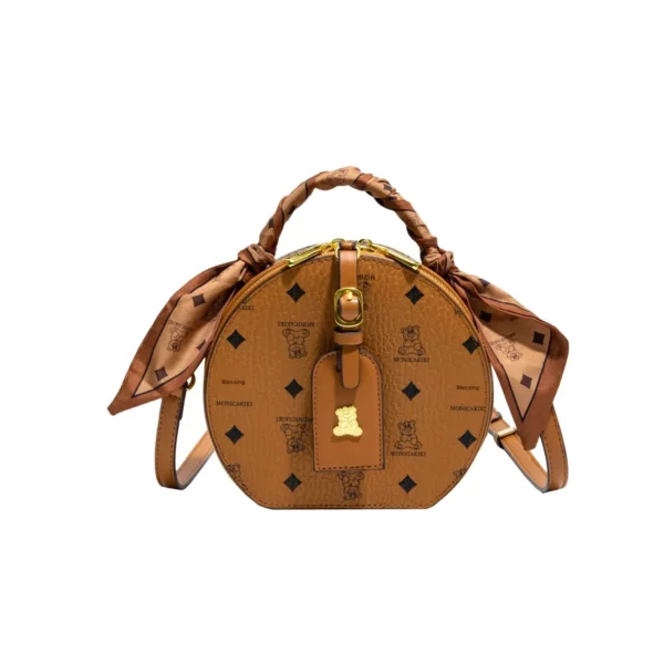 Monica Chic Brown Bear Print Versatile Women's Crossbody Bag Fashionable Handbag Small round Bag Vintage Style Square Shape