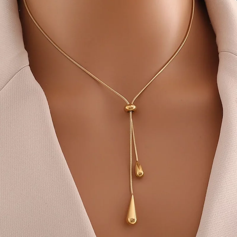 Daniël Protest Poker Turizm Roestvrij staal Geometrische Teardrop Kwastje Ketting Oorbellen voor Vrouwen Nieuwe Feestcadeau Goud Kleur Waterdichte Sieraden - Image 2