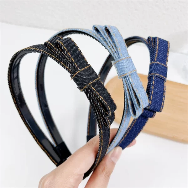 1.5 cm Eenvoudige Antislip Getande Hoofd Hoepel Side Denim Boog Geknoopt Hoofdbanden voor Vrouwen Meisjes Dagelijks Winkelen Haar Hoepel Accessoires