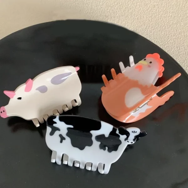 Creative Pig Acetate Cow Hair Claw Wolf Cattle Cartoon Animal Shark Clip Acetic Acid Mid Size Animals Hair Clip Wash Face