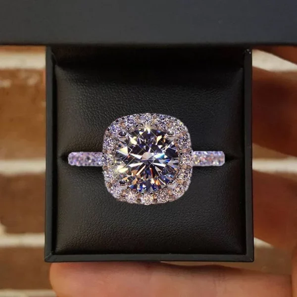 Classic Silver Kleur Engagement Trouwringen Voor Vrouwen Mode Metalen Ingelegd Witte Zirkonia Stenen Bruids Ring Sieraden