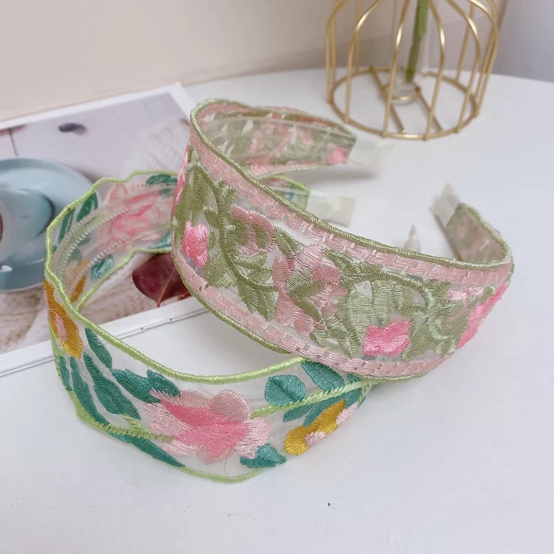 Elegante chiffon borduurwerk bloem haarband voor vrouwen zoet haar versieren hoofdband haar hoepel band tulband mode haaraccessoires - Image 2