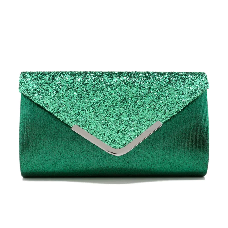 Zilveren clutch bags V-ontwerp metalen ketting glitter lovertjes avondtassen met envelop feest bruiloft casual dame handtassen banket D - Image 3