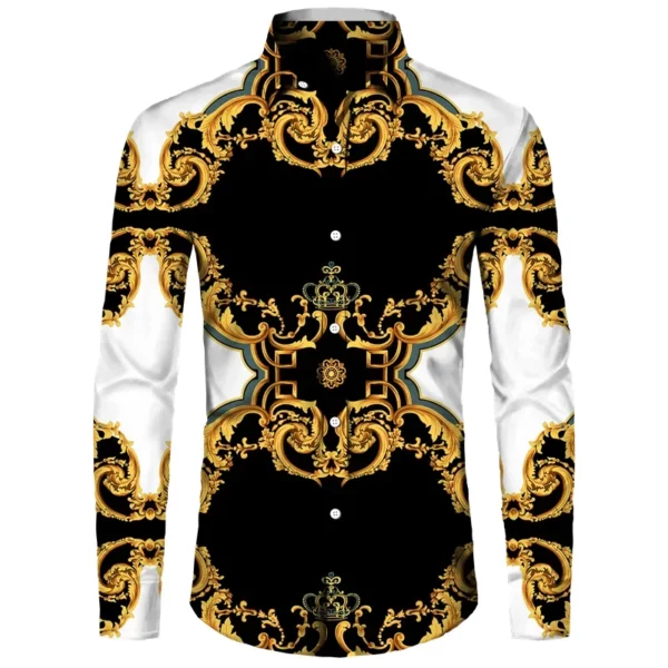 Mode Gouden Bloemenketting 3d Print Heren Shirt Met Lange Mouwen Casual Heren Luxe Designer Kleding Streetwear Revers Overhemden