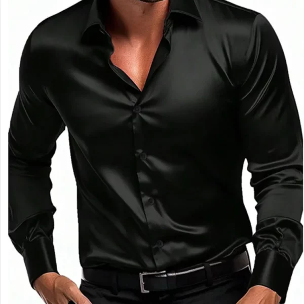 Lente en herfst heren shirt met lange mouwen nieuw zijdeachtig glad zakelijk slank mode comfortabel reversvest outdoor casual shirt