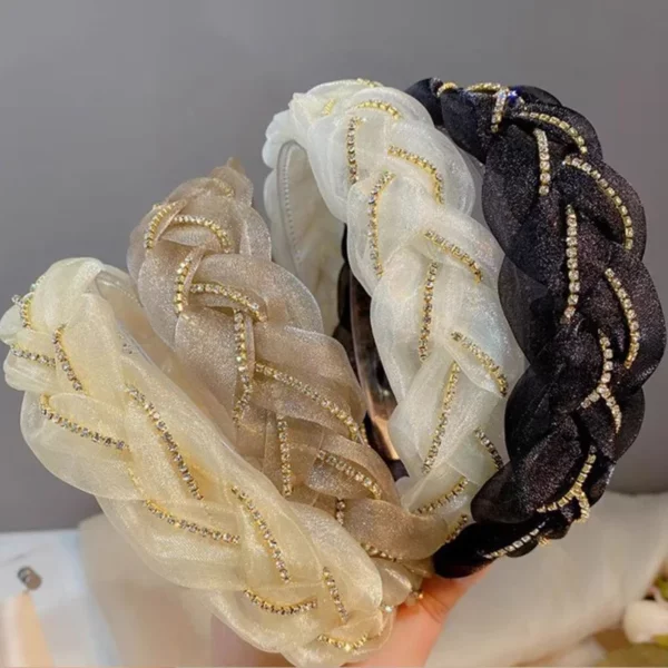 Organza Gevlochten Hoofdband Klauw Ketting Diamant Twist Haarband Mode Dames Haaraccessoires