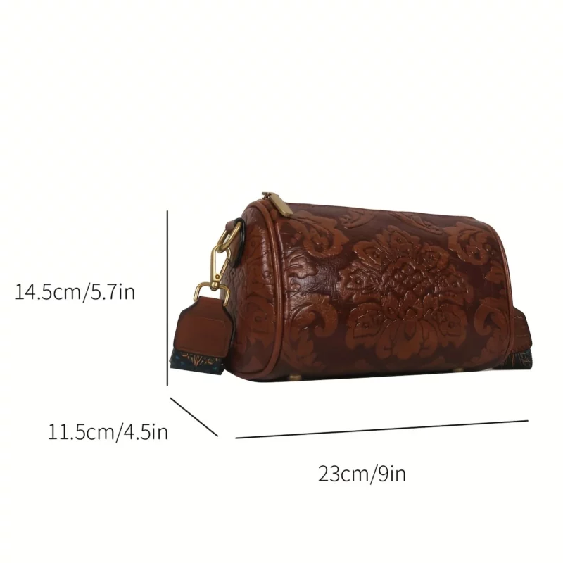 Retro lederen schoudertas met reliëfbloem, klassieke cilinder crossbody tas voor dames Dagelijks gebruik Feestwerkcadeaus - Image 3