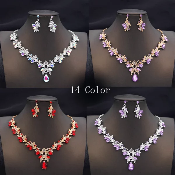 14-kleuren mode kettingsets voor vrouwen Waterdrop kraag choker ketting oorbel sieraden set voor prom verjaardag bruids bruiloft