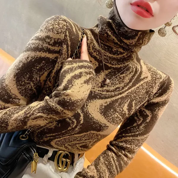 Dameskleding Elegante mode Slanke coltrui Truien Herfst Winter Vintage All-match geometrische gebreide truien Top met lange mouwen