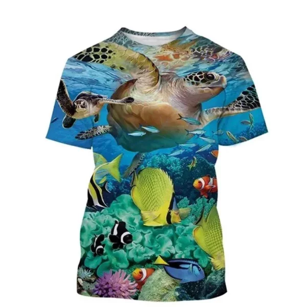 Onderwaterwereld Dier T-shirt Herenkleding 3D Print Grappige Zee Schildpad T-shirts Casual Harajuku Outdoor Trend Ronde Hals Tee