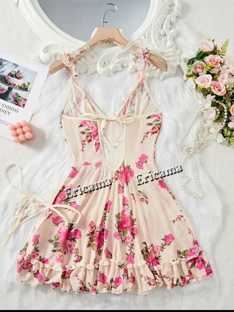 Damesondergoed Sexy bh en slipje Sets Kanten ruches Lingerie Set Diepe V-slipdress String Sexy dameslingerie - Image 2