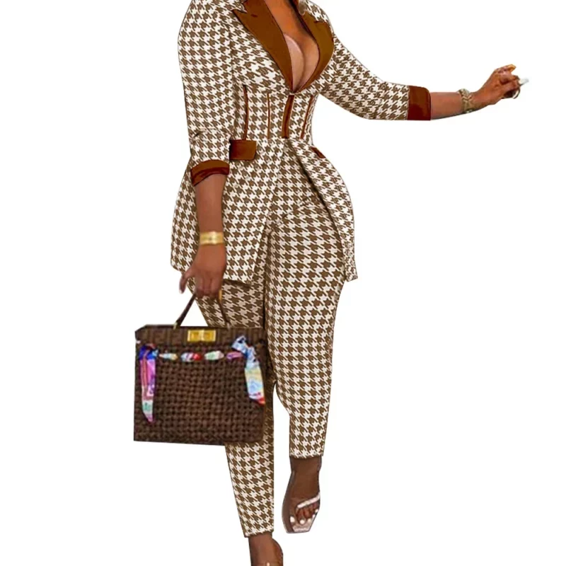 Sexy tweedelig pak voor dames blazer en broek set print lange mouwen jassen en broeken streetwear dames herfst winter - Image 6