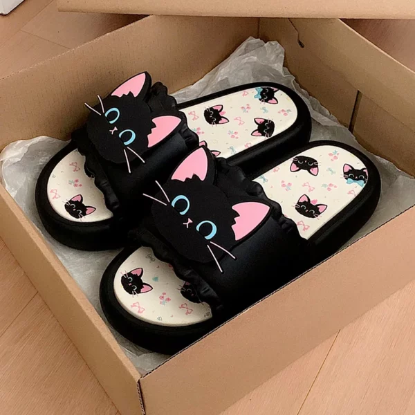 Nieuwe levendige kitty pantoffels dames gepersonaliseerde zomerschoenen vrouw zwarte kat EVA pantoffel geurloze huisschoenen bad strandslipper