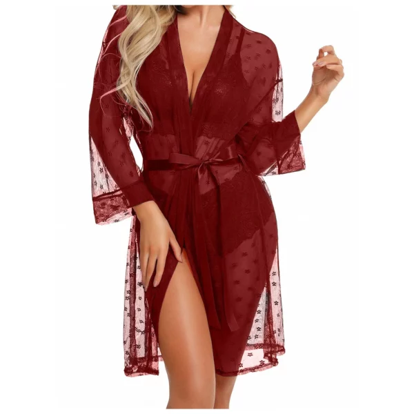 Dames gewaadjurk met beha panty 3-delige set sexy lingerie kant pure doorzichtige pyjama set erotische porno babydoll nachthemd