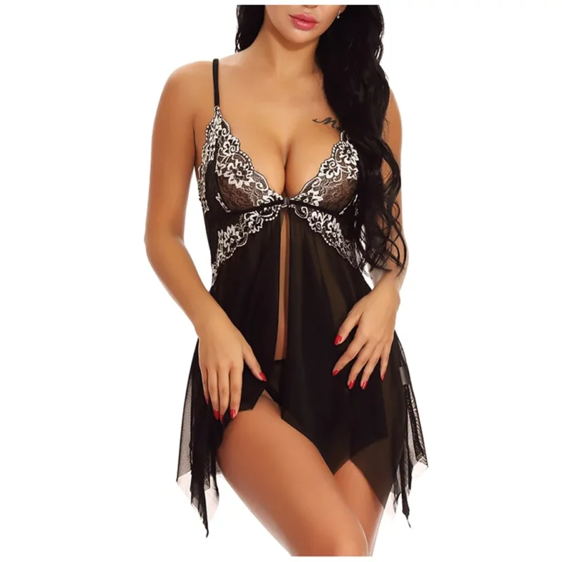 Sexy Lingerie Voor Vrouw Kant Nachtkleding Erotische Pyjama Sex Babydoll Kanten Jurk Plus Size Transparant Ondergoed Porno Kostuums