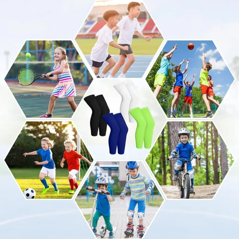 1 paar lange compressie beenmouwen voor kinderen, comfortabele antislip UV-bescherming brace-ondersteuning voor basketbal hardlopen fietsen - Image 5