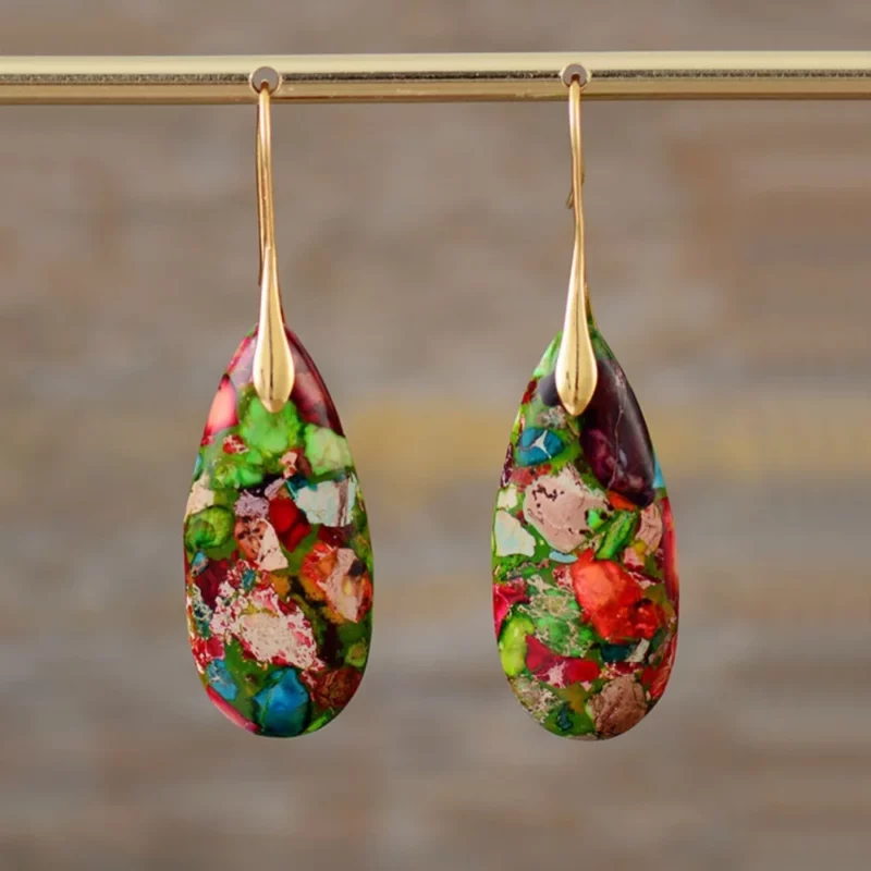 Boheemse keizer steen geometrische hanger oorbel populaire natuursteen sieraden oorbellen voor vrouwen luxe Boho originele oorbel - Image 3