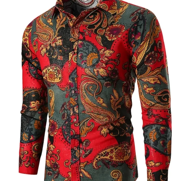Heren shirt met lange mouwen casual mode 3d printen retro print shirt shirt heren revers shirt lange mouwen Nieuwjaar cadeau