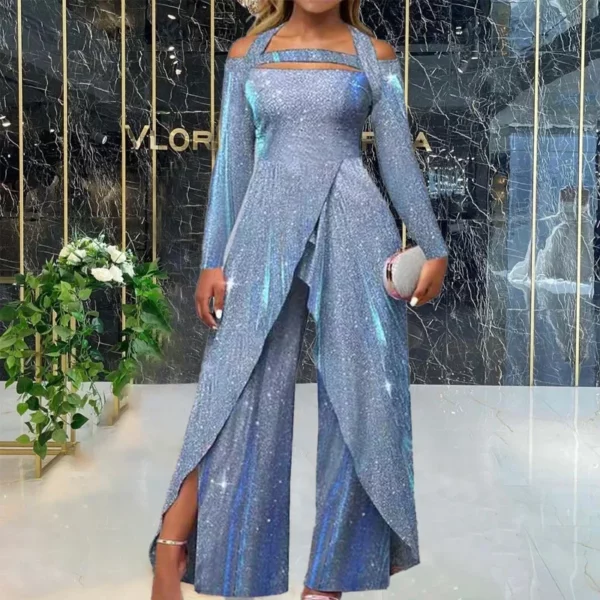 Zomer nieuwe damesmode sexy off-the-shoulder holle bedrukte casual wijde pijpen losse jumpsuit