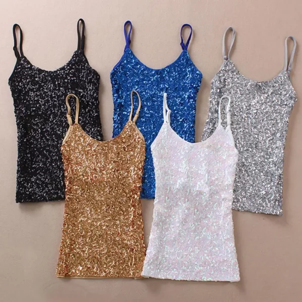 Dames Vest Top Mouwloze Verstelbare Spaghettiband O Hals Slim Fit Pullover Elastisch Sprankelend Podium Performance Lady Tank Top