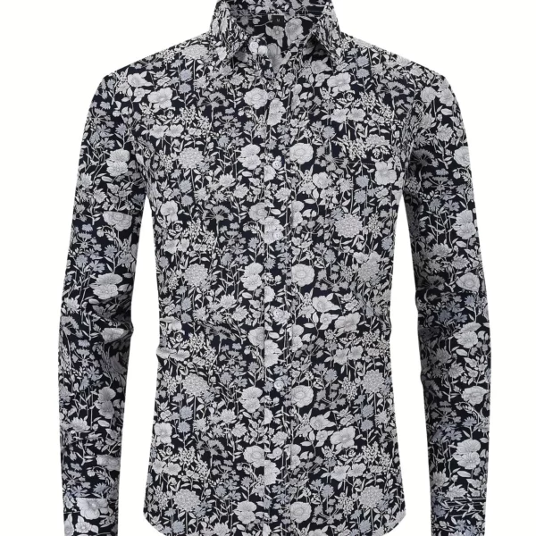 2024 Mode Trend Street Fashion Shirt 3d Bedrukt Bloemenklein Patroon Bedrukt Shirt Met Lange Mouwen Revers Shirt Casual Herenkleding
