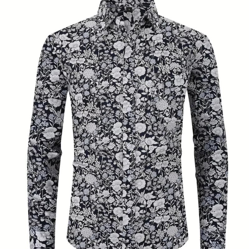 2024 Mode Trend Street Fashion Shirt 3d Bedrukt Bloemenklein Patroon Bedrukt Shirt Met Lange Mouwen Revers Shirt Casual Herenkleding