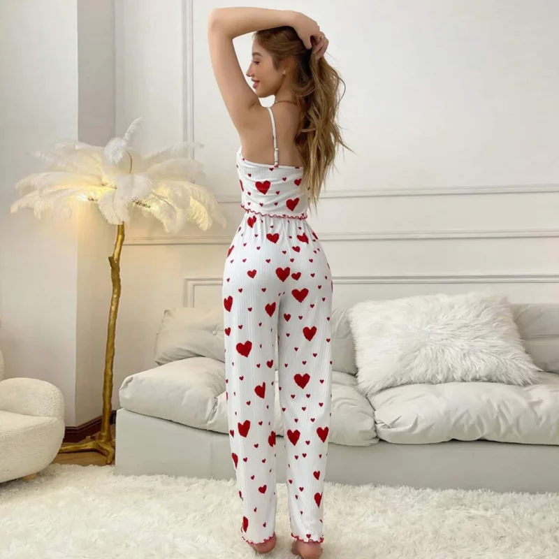 Damespyjama Plus Size Pyjamaset 2-delig kort vest + broek Wit Ademend Zacht Casual Liefdesprint - Image 5