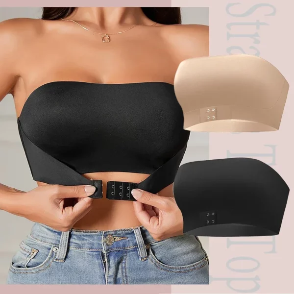 Strapless damesbeha met knopen aan de voorkant, bralette Draadloos onzichtbaar anti-blootstelling comfortabel sexy naadloos tube-top bh-ondergoed