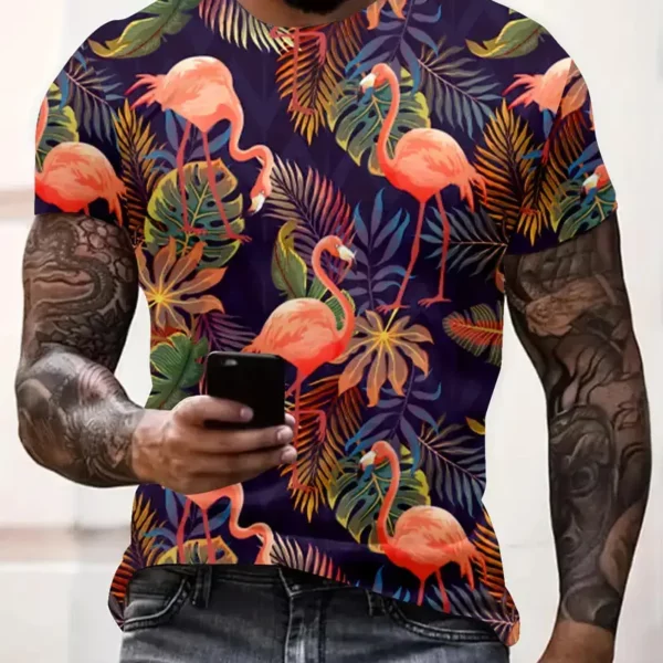 Heren Nieuwigheid 3d Tropische Jungle Flamingo Print T-Shirt Casual Mode Korte Mouw T-Shirt Tops Zomer Oversized Streetwear T-Shirt