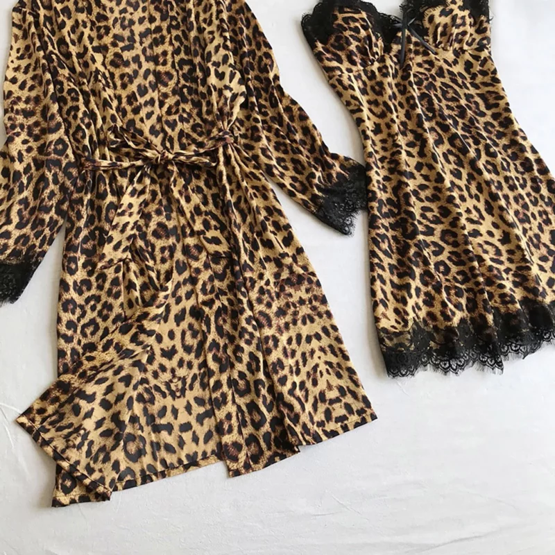 Sexy Luipaard Bedrukt Intimi Draadloze Randloze Pyjama Kanten Nachtjurk Zijde Ondergoed Nachtkleding No Pad Lingerie Ropa De Mujer - Image 4