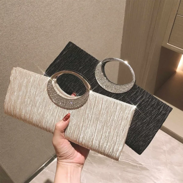 Vrouwen Strass Cirkel Handtas Effen Kleur Geplooide Vierkante Bankettassen Amerikaanse Mode Elegante Dame Dinertas
