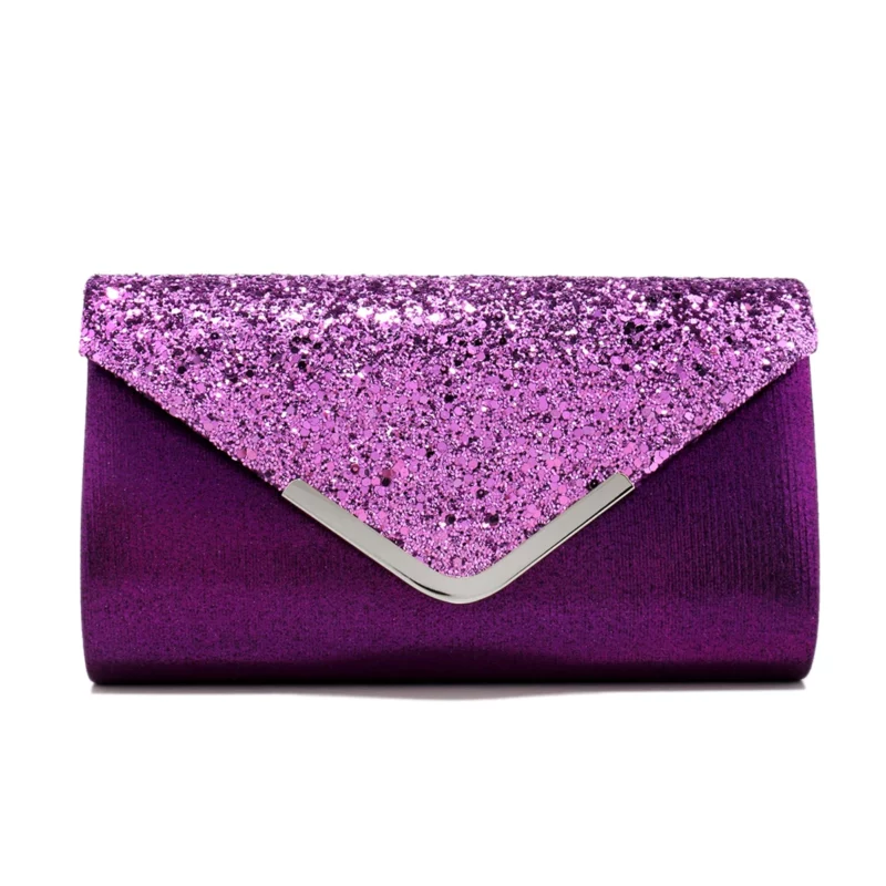Zilveren clutch bags V-ontwerp metalen ketting glitter lovertjes avondtassen met envelop feest bruiloft casual dame handtassen banket D - Image 4