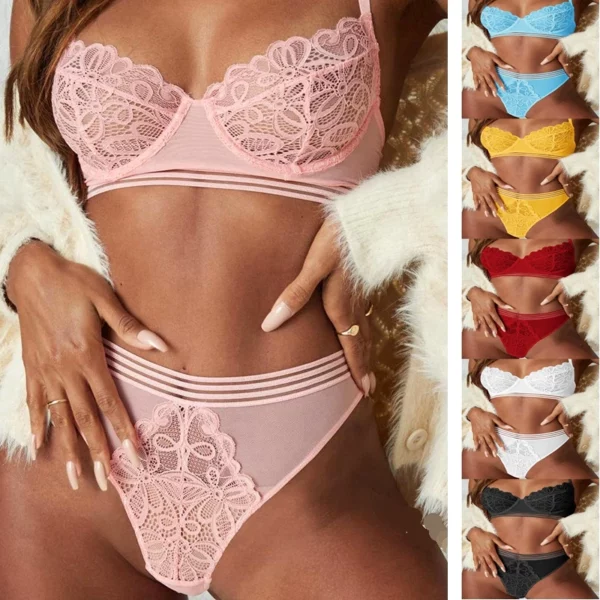Roze Bh 'S En Slipje Sets Kant Ondergoed Vrouwen Sexy Push Up Lingerie Panty Nachthemd Kleding Vrouwelijke Hoge Taille Exotische Lingere