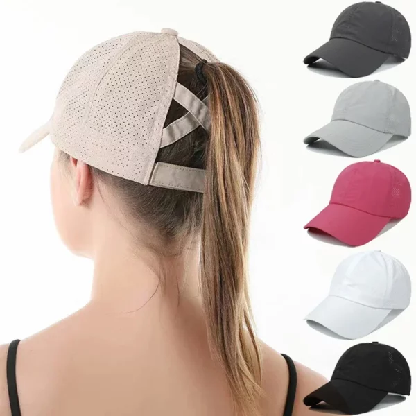 Zomer Effen Kleur Baseball Caps Golfkleding Dames Sport Vrije tijd Kruis Paardenstaart Hoed Mesh Sneldrogend Half-Hollow Heren Pet