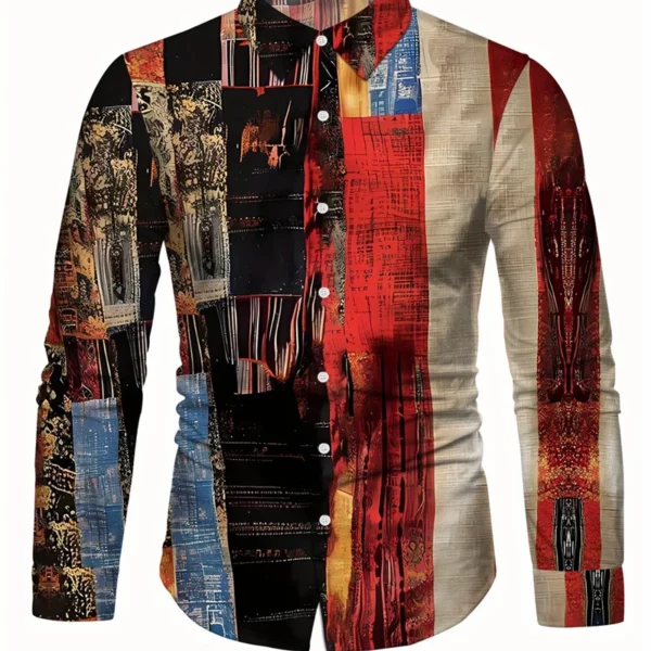 Vrijetijdsshirt voor heren met print, ademende lange mouwen en loden knopen, geschikt voor lente en herfst