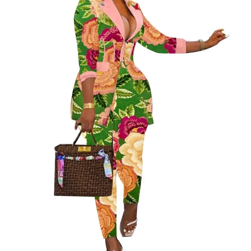 Sexy tweedelig pak voor dames blazer en broek set print lange mouwen jassen en broeken streetwear dames herfst winter - Image 4