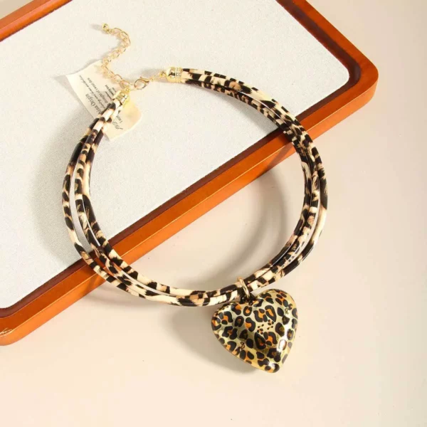Punnk overdreven metalen hart hanger ketting voor vrouwen dubbele lagen vintage trendy luipaardprint kettingen voor vrouwen geschenken