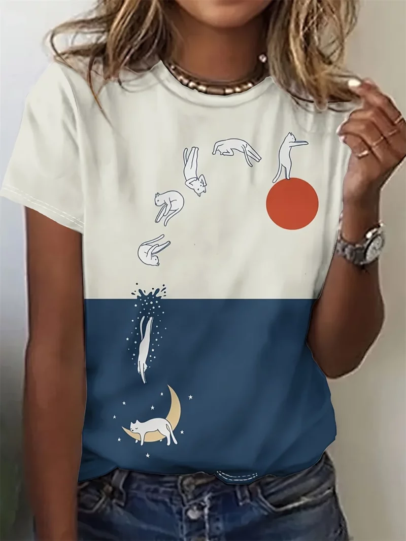 2025 Funny Animal Women's T-Shirts 3d Print Cute Cartoon Cat Casual Short Sleeve Tshirt Fashion Top O-Neck Female Clothing - Image 4