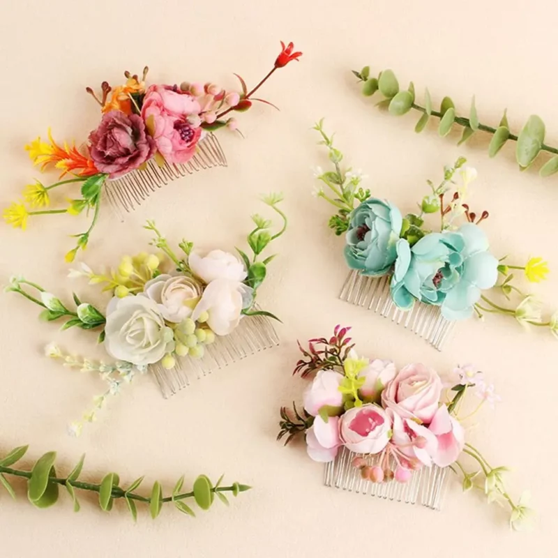 1Pcs Fashion Rode Bloem Haar Kam Bruidsmeisje Crystal Haar Clip Bridal Haarspeld Bruiloft Haar Sieraden Voor Vrouwen Party Haarband gift - Image 3