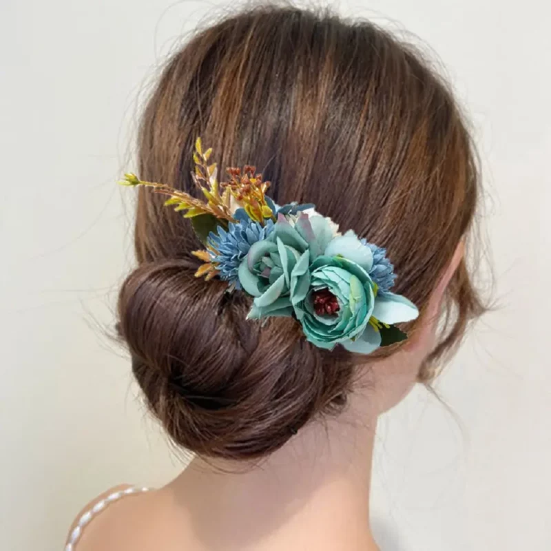 1Pcs Fashion Rode Bloem Haar Kam Bruidsmeisje Crystal Haar Clip Bridal Haarspeld Bruiloft Haar Sieraden Voor Vrouwen Party Haarband gift - Image 6
