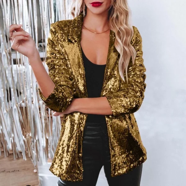 Nieuwe Mode Pailletten Blazers Dames Jasje Casual Lange Mouw Glitter Suits Feestkleding Glanzende Revers Jas Rave Bovenkleding