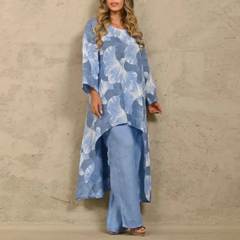Zomer Nieuwe Damessets Mode Casual Losse Grote Bedrukte Onregelmatige Tweedelige Topsets Dames Outifits - Image 3