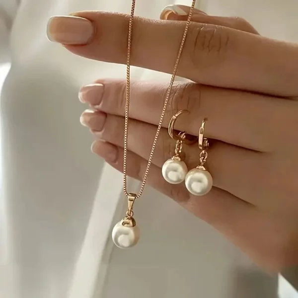 3-delige ronde parel sieraden set oorbel hanger ketting voor vrouwen prachtige mode strass dubbele bruiloft sieraden set cadeau