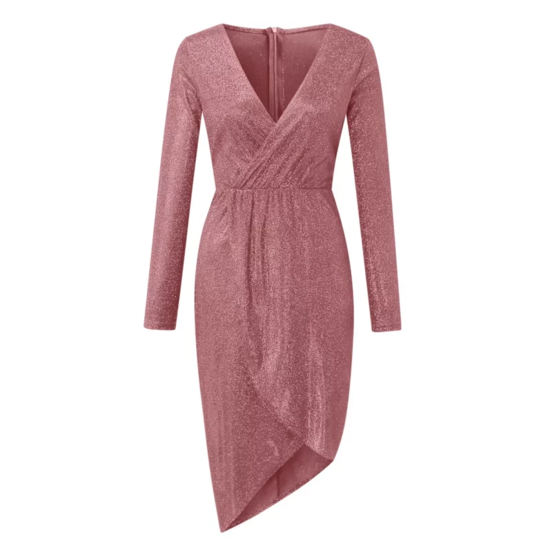 Elegante vrouwen avondfeestjurk glanzende pailletten diepe v-hals nachtclub formele kleding bodycon onregelmatige zoom lange jurk voor bruiloft - Image 2