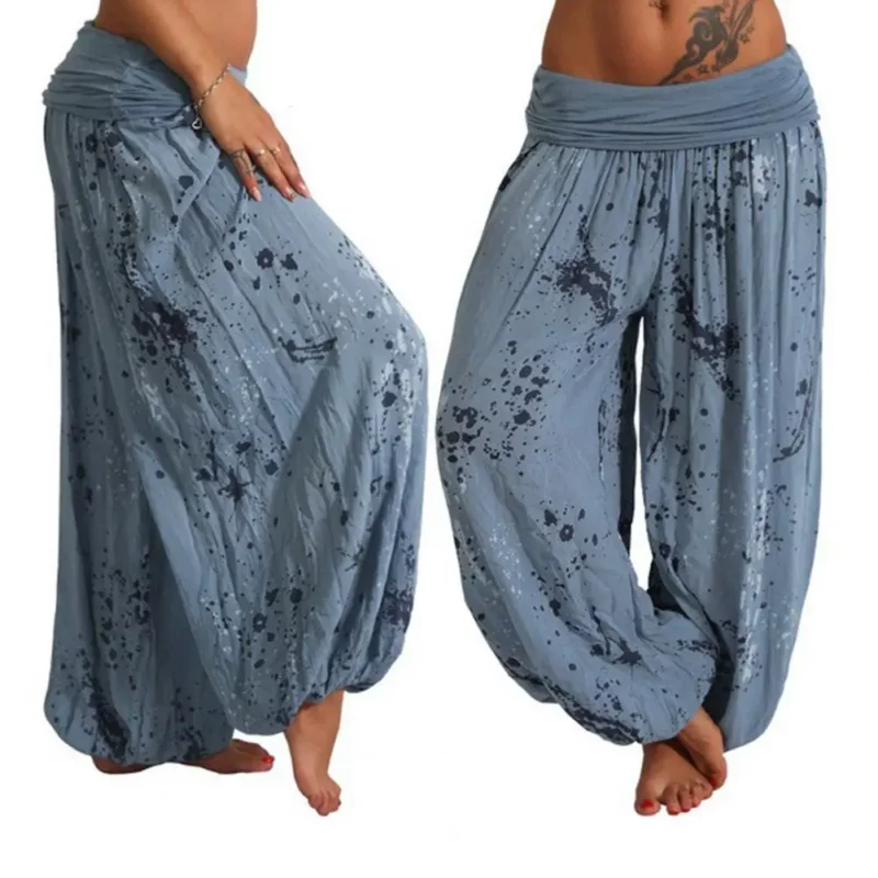 Vintage Damesbroek Digitale Print Losse Diepe Kruis Lage Taille Geplooide Retro Sport Casual Lange Harembroek