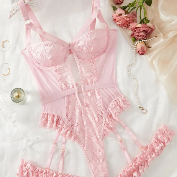 Rode bloemen kanten kousenband lingerie set met choker dames intimi 2022, beugelbeha en strings dames ondergoedset