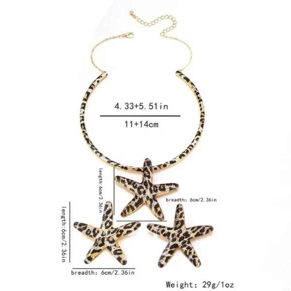 91AF Elegante zeester hanger sieraden set luipaard print ketting en oorbellen handgemaakte accessoire voor